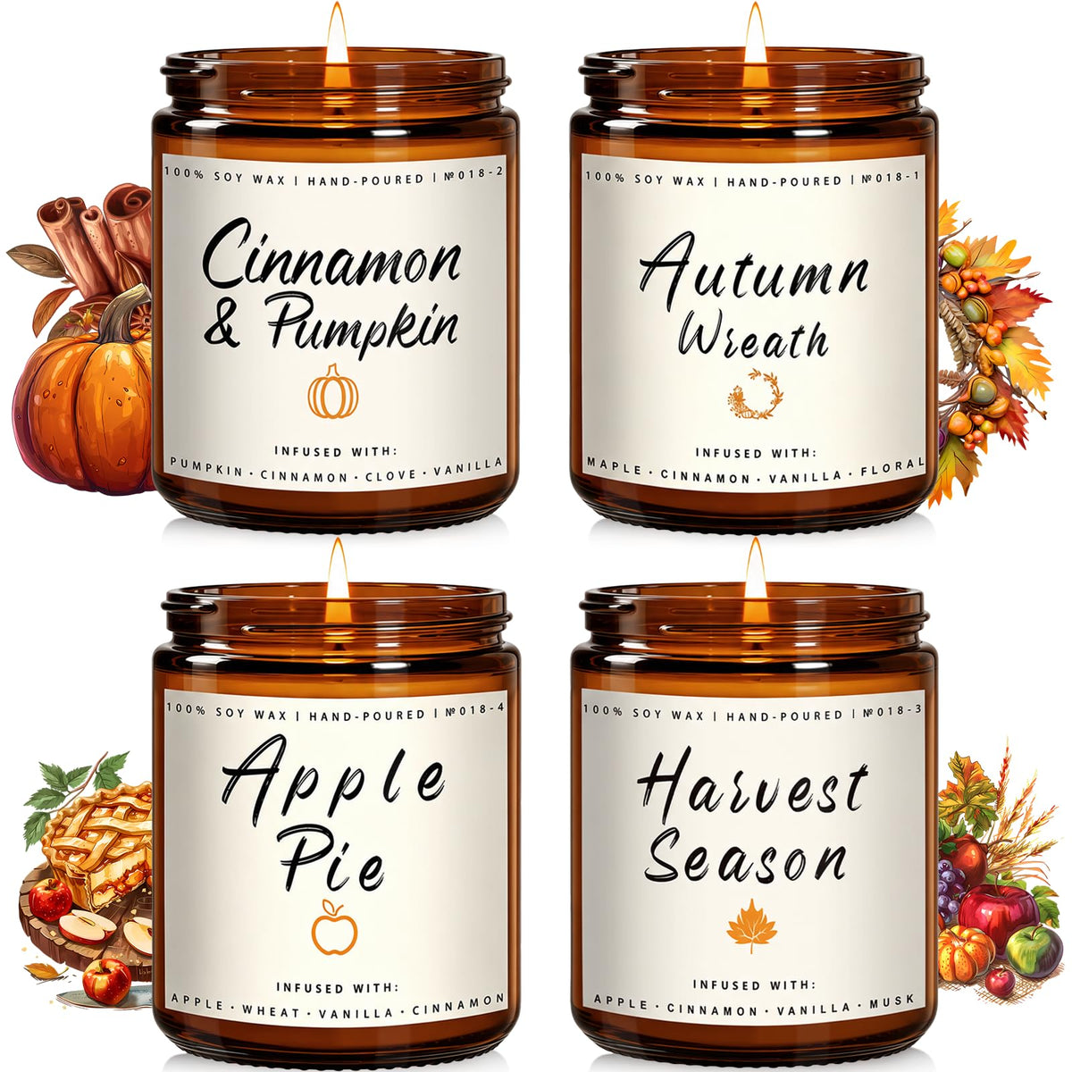 Fall Candle Set | 4 Pack Scented Candles - Candle Gifts for Women Men, Soy Candles Home Scented | Autumn Fragrance of