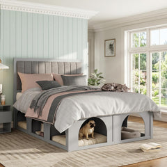 Queen Size Pet-Friendly Platform Bed, with Under-Bed Nook, Heavy Duty Bed Frame, Light Gray