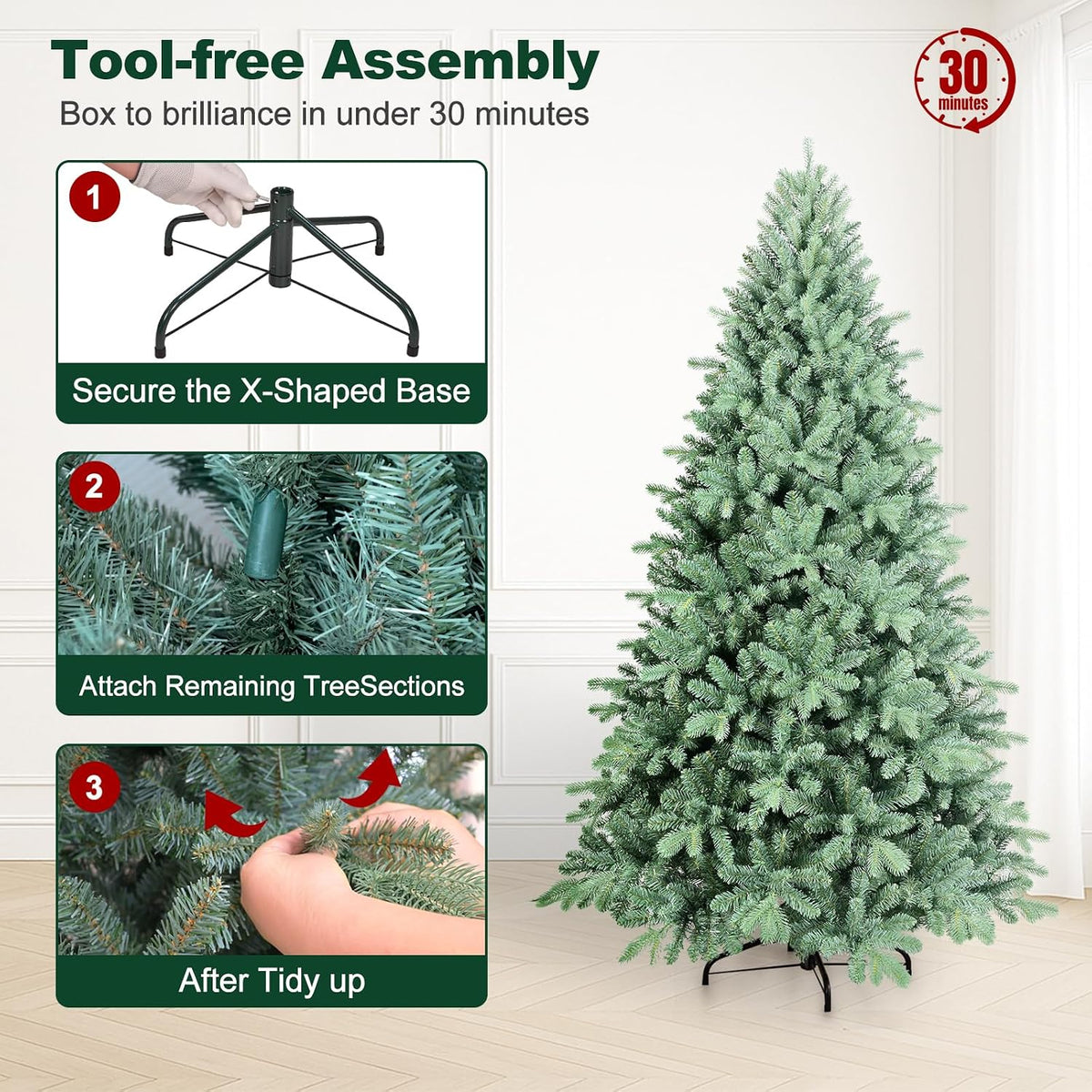 Blue Spruce Artificial Christmas Tree, Unlit Xmas Tree with Realistic PE/PVC Needles & Easy Setup Hinged Design