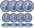 Blue Willow Dinner Plates, Salad Plates and Coupe Bowls 12 Piece Dinnerware Set, Made In England