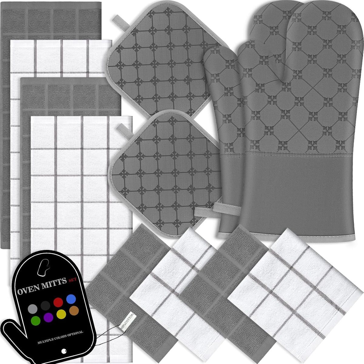 Oven Mitts Kitchen Towels Dishcloths with Pot Holders Sets 12PCS, Dish Towels Sets, Oven Gloves Pot Pads Heat
