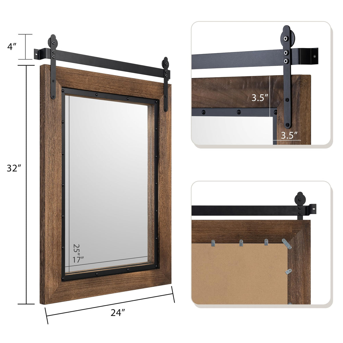 Farmhouse Barn Door Mirror, 32"x24" Rustic Bathroom Mirror, Wood Frame Wall Mirror, Wooden Mirror Bedroom Entryway