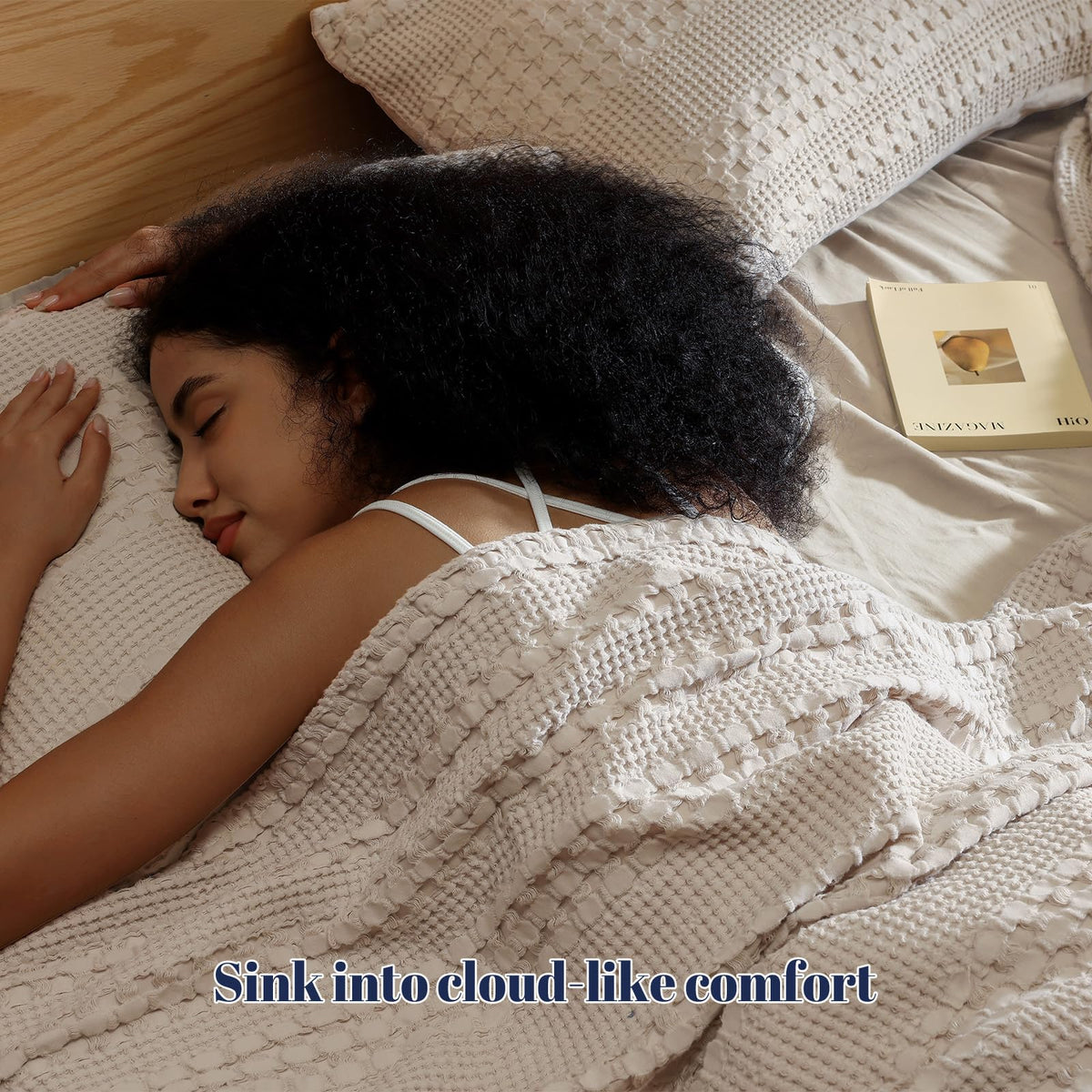 Cotton Waffle Pillow Shams Standard Size 20" x 26", Oatmeal, No Insert