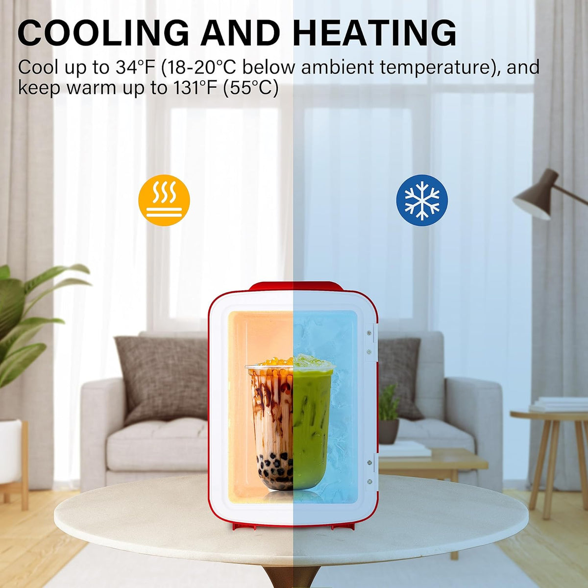 Portable Mini Fridge, 4L/6 Can Cooler and Warmer Compact Refrigerator for Skincare, Cosmetics, Beverage, Food, for Bedroom, Red, Office, Dorm, Freon-Free, Red