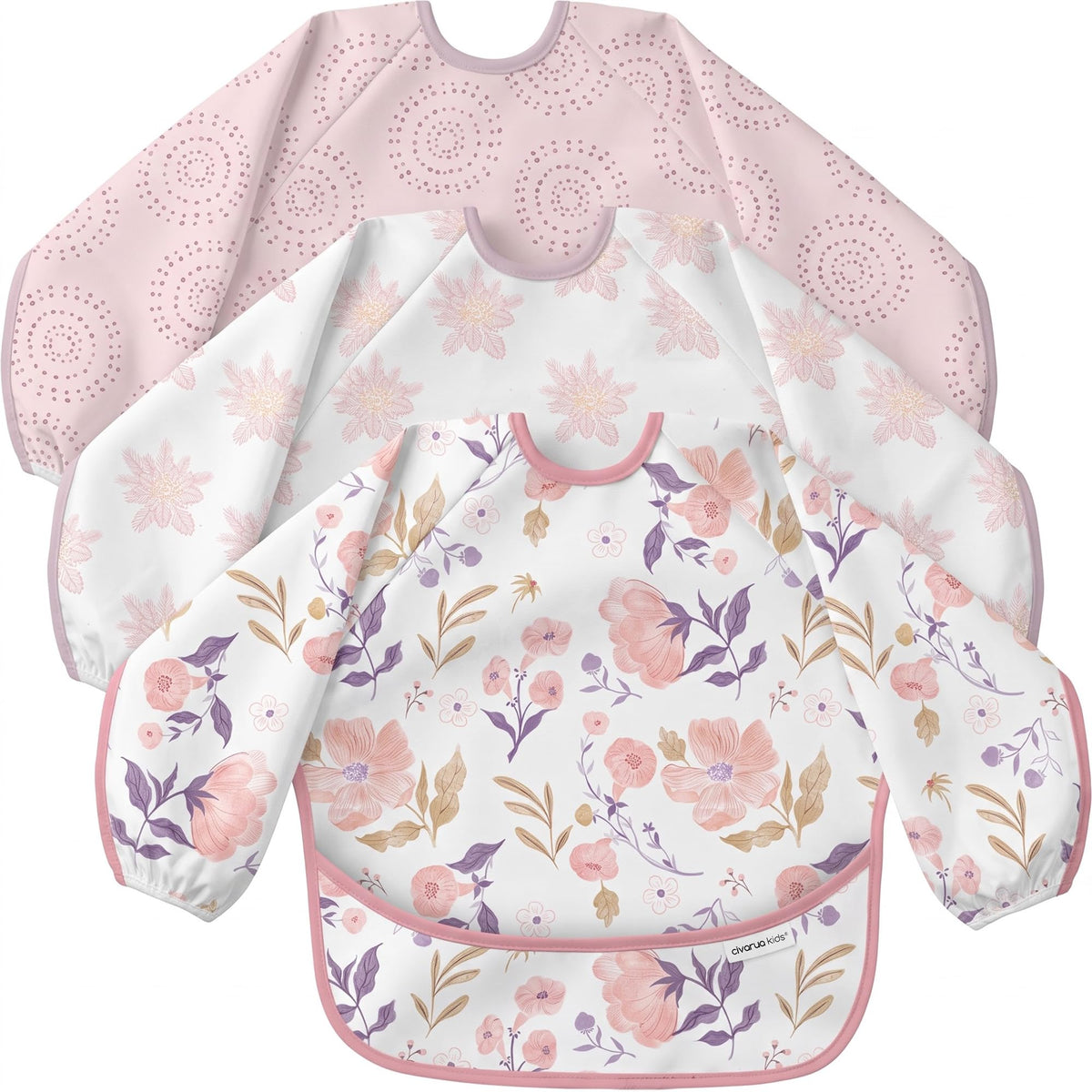 3 Pack Long Sleeve baby Bibs for Eating, Waterproof Smock Bib