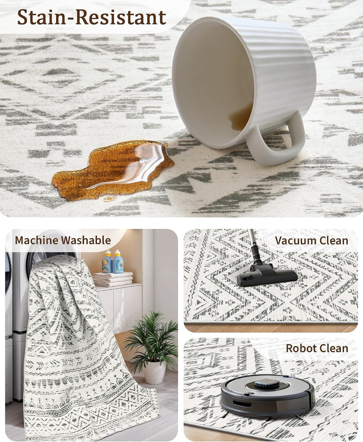 Area Rug, Washable Soft Non Slip Rug Grey