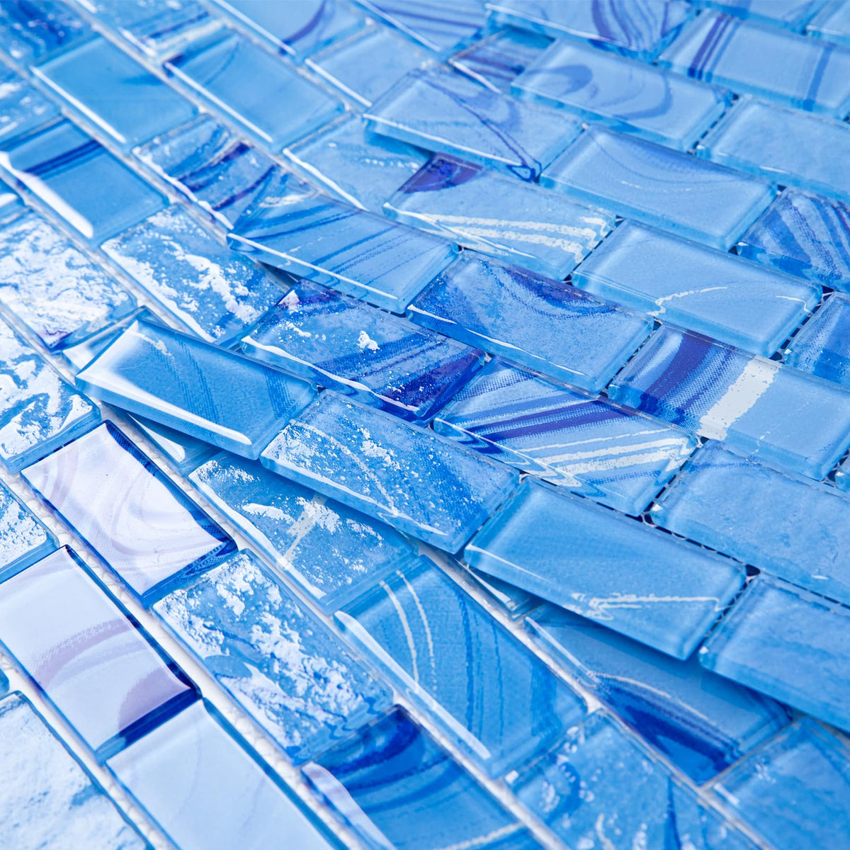 Glass Mosaic Tile Blue Line 12 x 12 Inch Glossy Glass Tile for Swimming Pool Backsplash Shower Waterline Fountain Spa