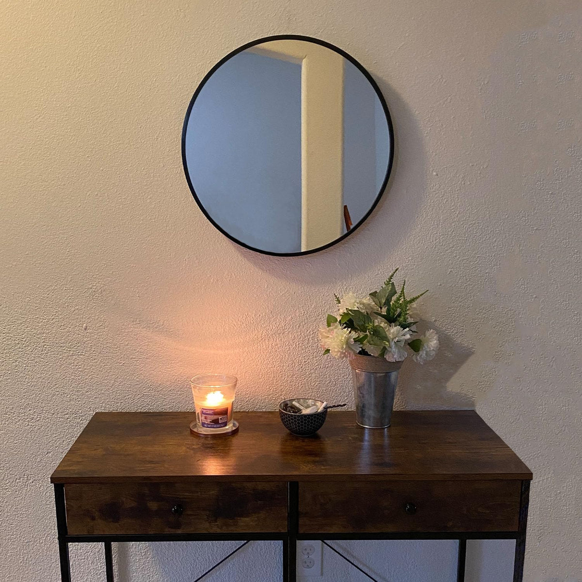 Round Mirror, 20 inch Black Circle Mirror, Matte Black Metal Frame