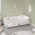 Twin Montessori Floor Bed with Rails | Solid Wood White Floor Bed Frame for Kids, Montessori Bed with Slats, No Box