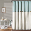 Linen Button Single 72" W x 78" L Blue & White - Extra Long Shower Curtains - Blue Fabric - Farmhouse Bathroom Decor
