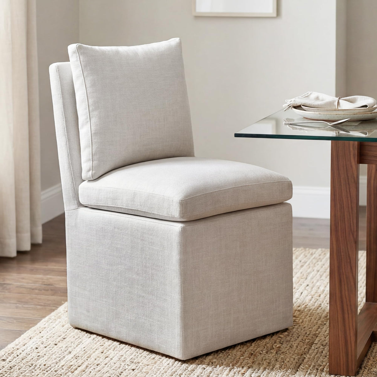 Upholstered Armless Dining Chair with Casters