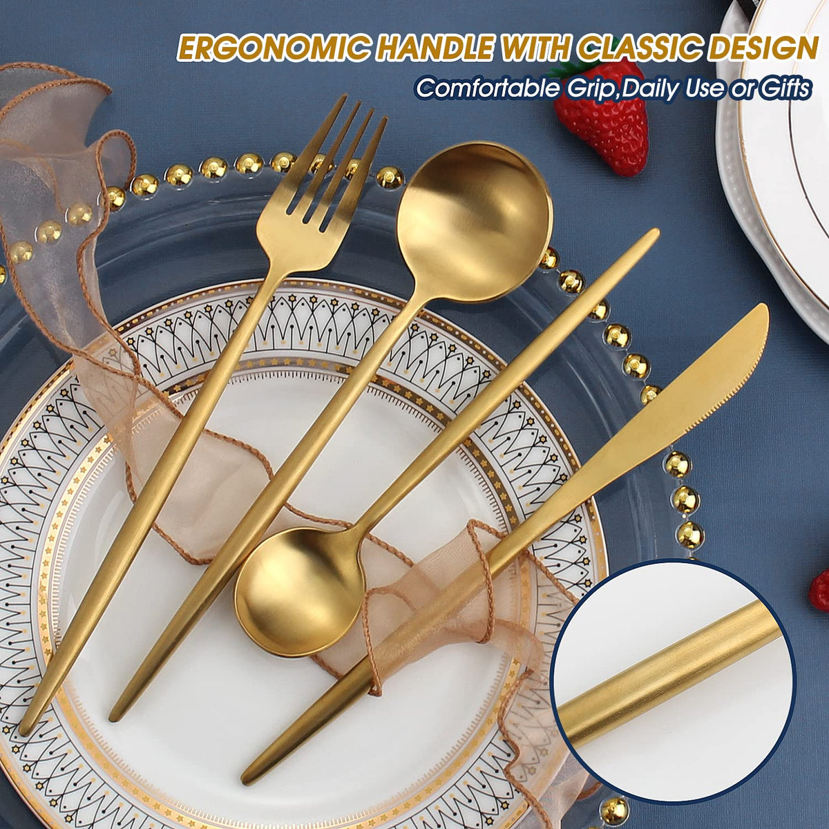 Matte Gold Silverware Set, 20-Piece Stainless Steel Flatware Set for 4, Satin Finish Tableware Cutlery Set,Premium