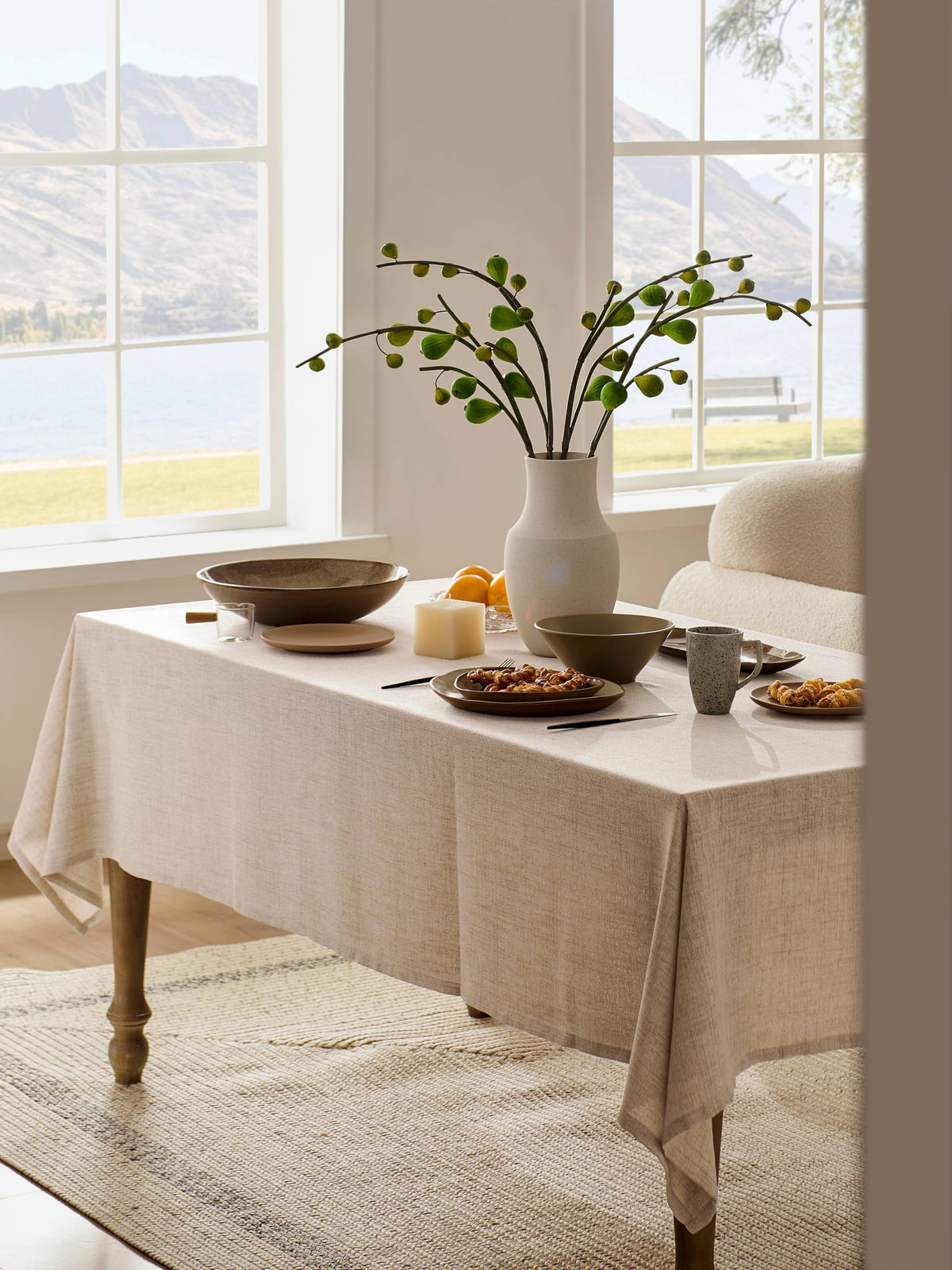 Farmhouse Linen Rectangular Tablecloth, Natural 60x120 Inch