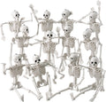 16" Halloween Skeleton Decor, Full Body Movable Stayable Joints Plastic Skeleton, Posable Hanging Skeletons - Set of 12