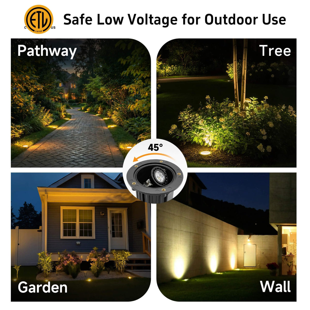 Brass Well Lights, 12V Low Voltage Wired 2700K In-Ground, 6PK