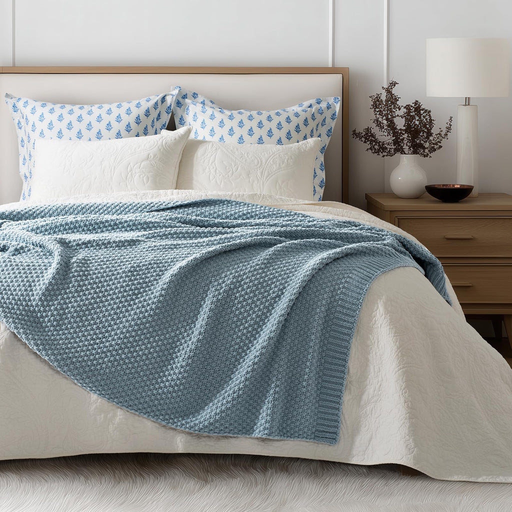 Chunky Chenille Knit Throw Blanket, 50 x 60, Chambray Blue
