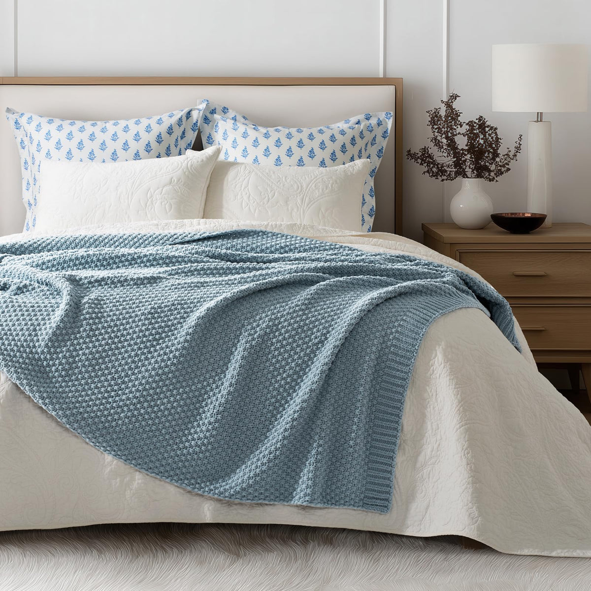 Chunky Chenille Knit Throw Blanket, 50 x 60, Chambray Blue