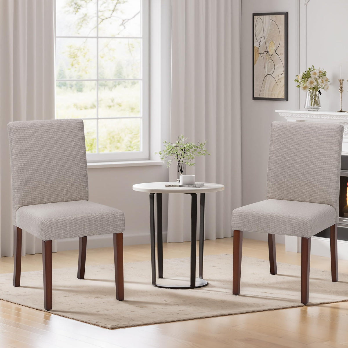 Upholstered Set of 2, Modern Fabric Dining Room Chair, Wooden Dining Chair, Kitchen Side Chairs, Farmhouse Dinner