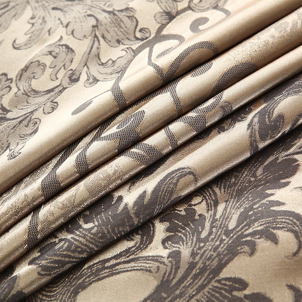Satin Jacquard Duvet Cover Set King, Sateen Floral Lace, Gold
