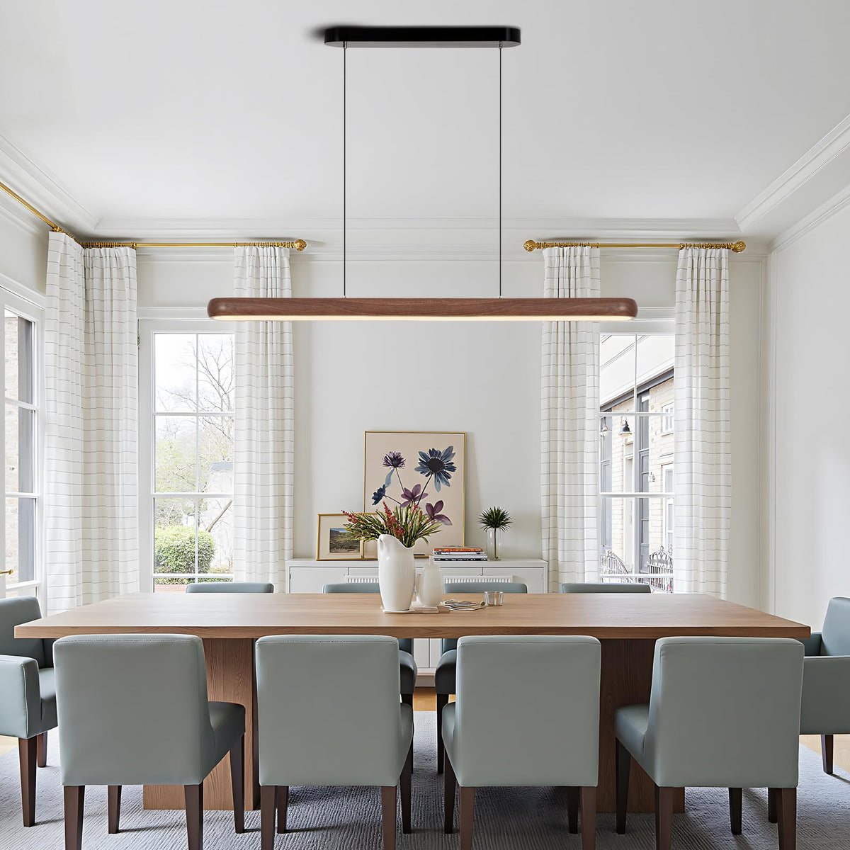 47 Inch Wood Grain Linear Pendant Light Kitchen Island Chandelier