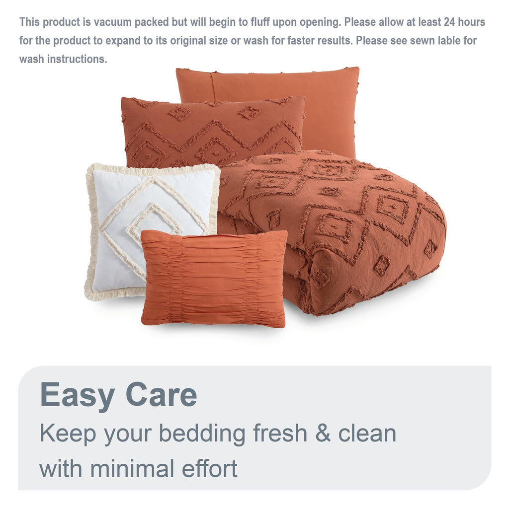 Rukai 100% Cotton Washed Clip Jacquard Gauze 5-Piece Bedding Comforter Set, All Season & Breathable, Oeko-TEX