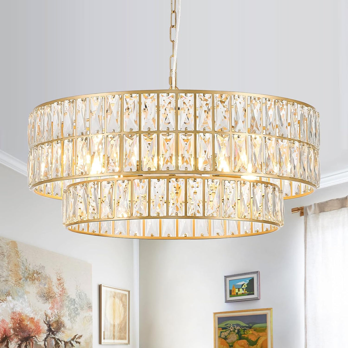 24 Inch Eight-Light Gold Modern Crystal Chandelier, Luxury Finish