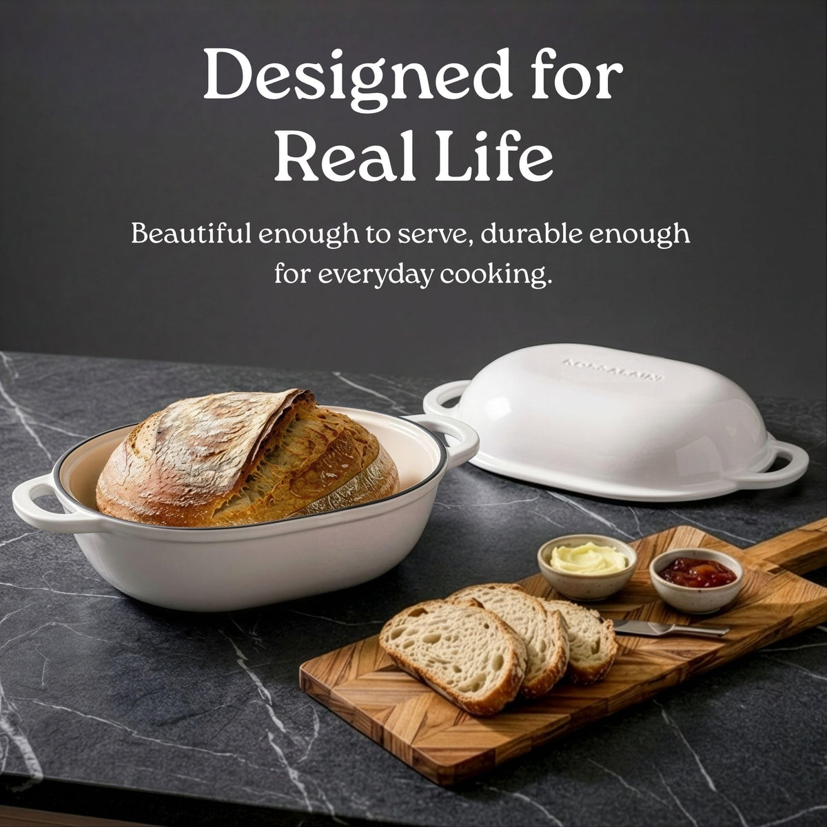Sourdough Bread Oven, Enameled Cast Iron Oval, Indigo Blue