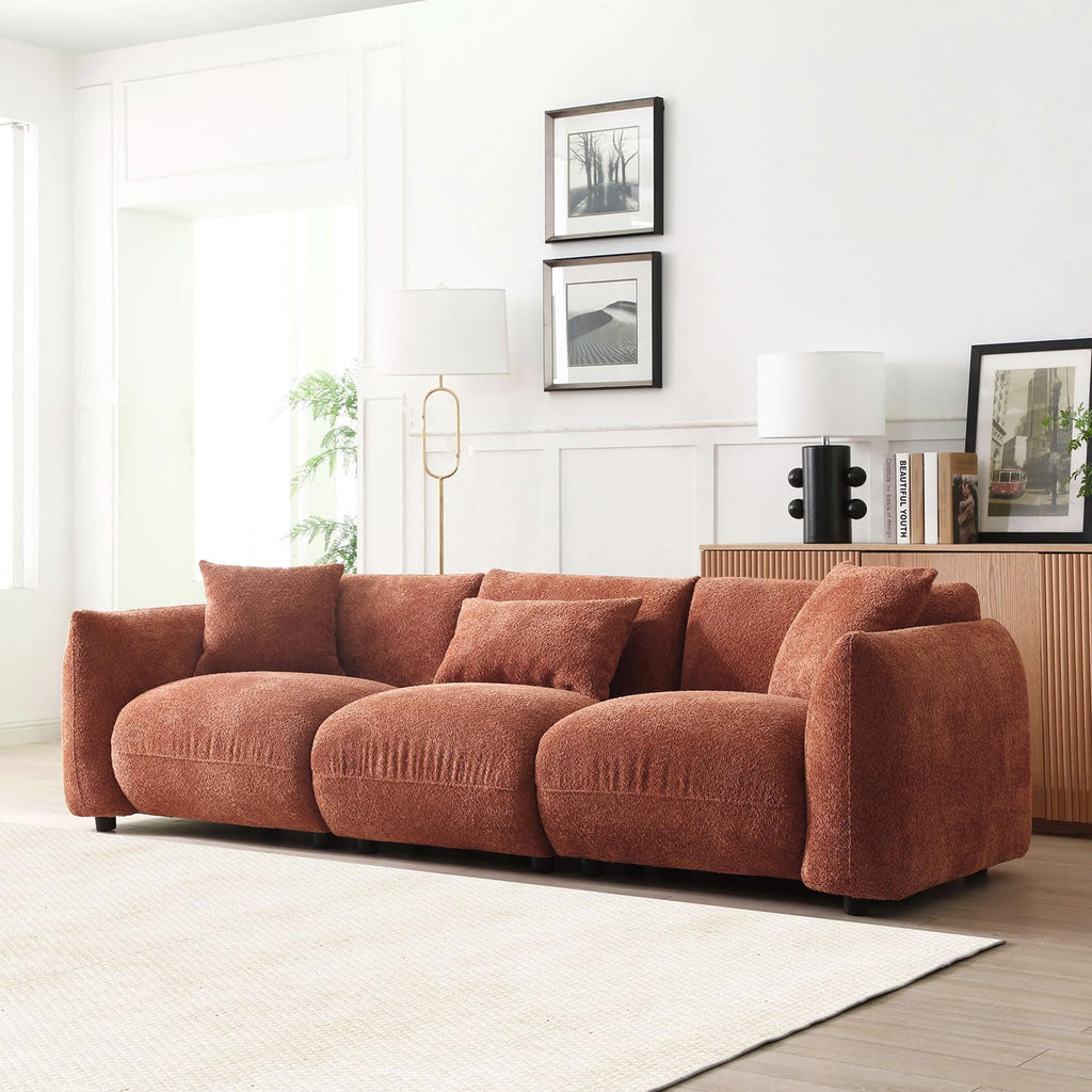 102.36" Modular Sectional Sofa, Modern Back Upholstered Comfy Sofa Couch with 3 Throw Pillows, Teddy Boucle Sofa