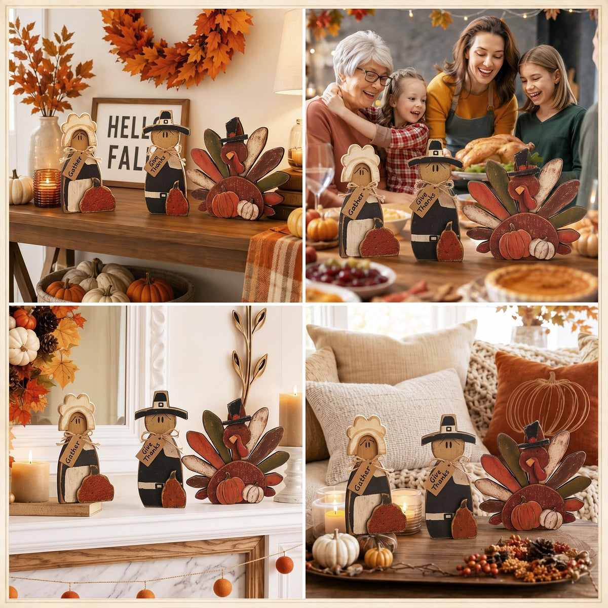 3 Pcs Thanksgiving Turkey Decorations Fall Pilgrim Table Signs