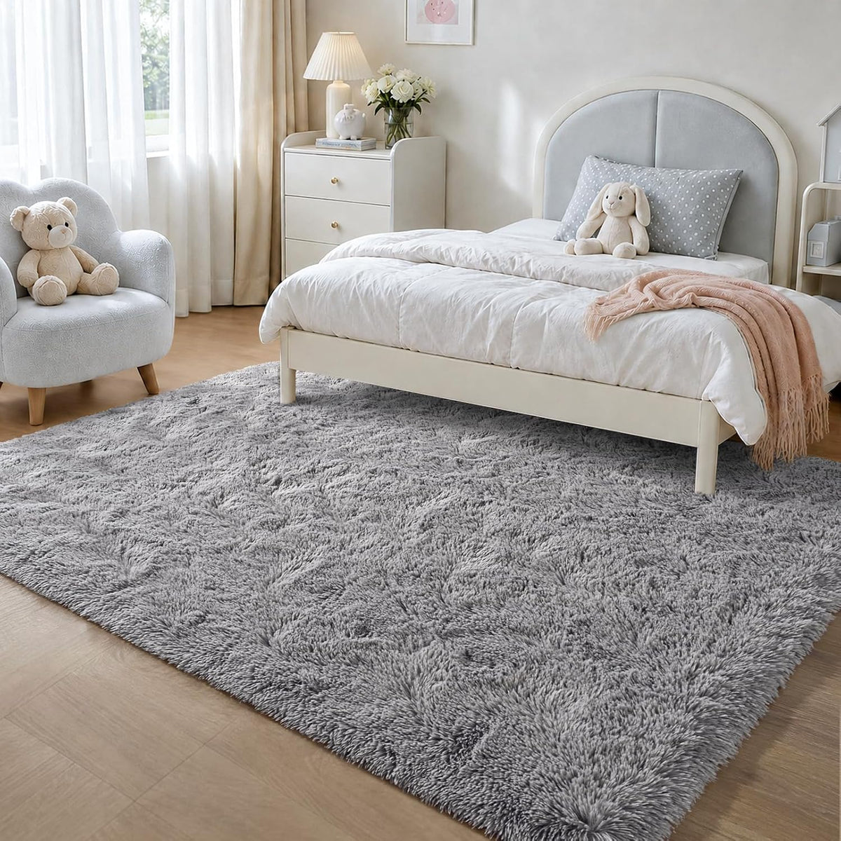 Area Rugs Grey Rugs Carpet Fluffy Furry Soft Shag Aesthetic Plush High Pile Gray Throw Rug Kids Room Dorm