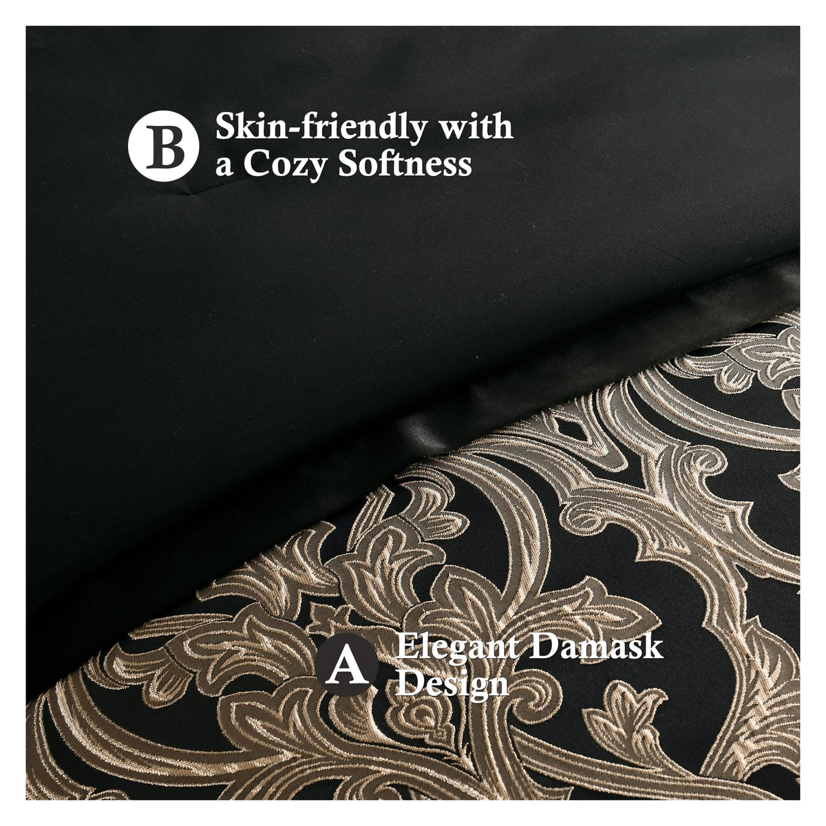 Gold Black Jacquard Comforter Set, 7 Piece Damask Bedding