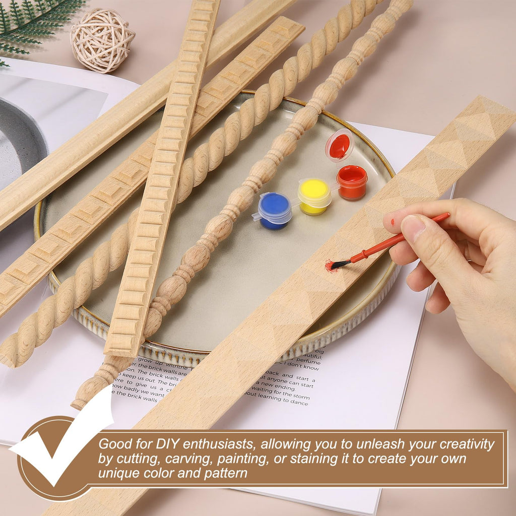 6pcs 15.75" Decorative Wood Trim Unfinished 3D DIY (Gourd Line 12mm)