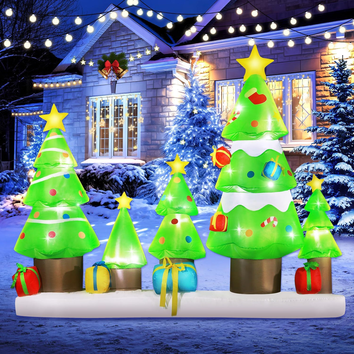 9 FT Long Huge Christmas Inflatable Tree Set Outdoor Decoration with Gift Boxes, LED Lights Holiday Blow Up Yard