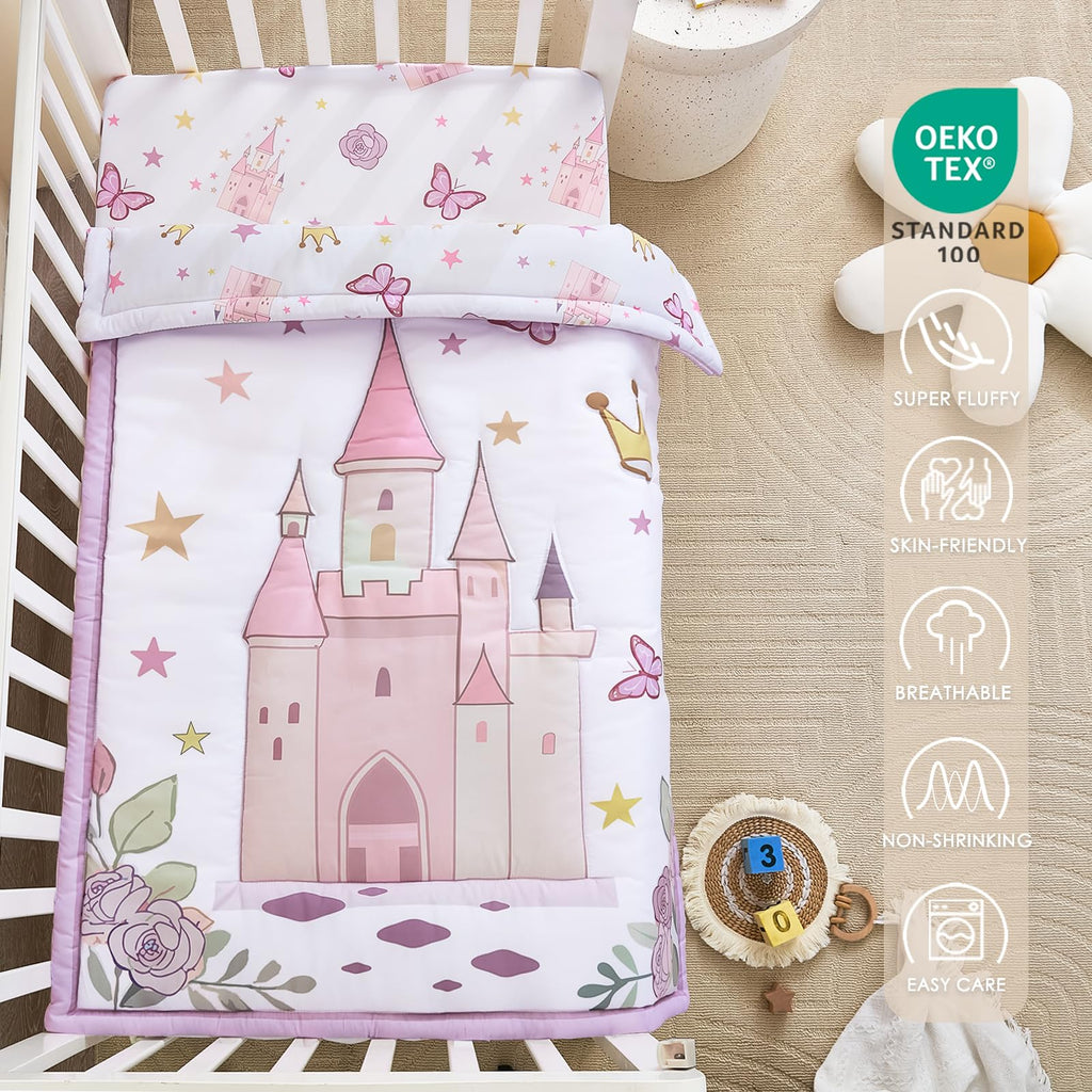 3-Piece Crib Bedding Set for Girls - Ultra Soft Baby Bedding Set Includes Crib Comforter, Sheet & Skirt (Purple)