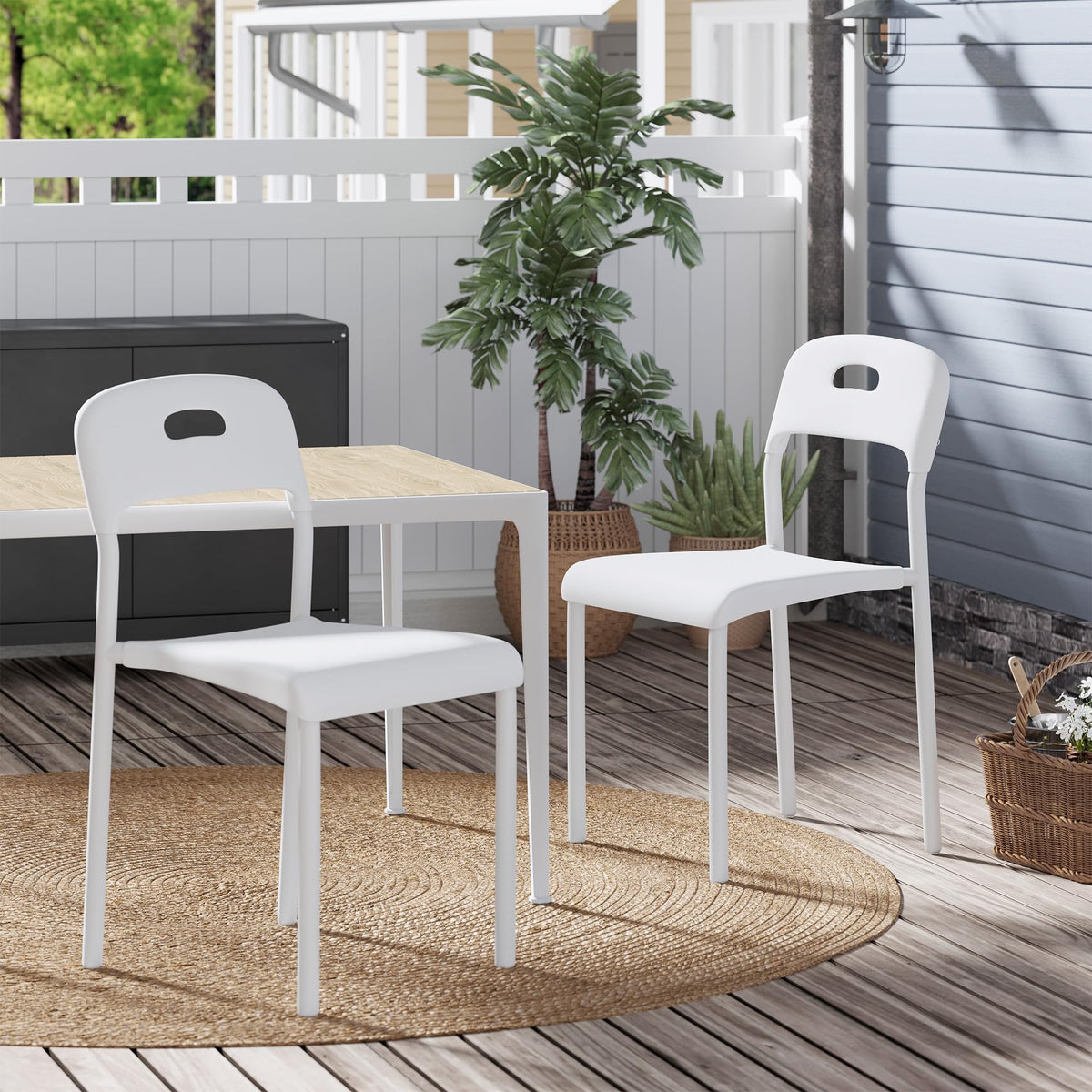 Dining Chairs Set of 2, Plastic Stackable Kitchen Chair, Metal Legs, Easy Assembly, Ergonomic Back, Waterproof and