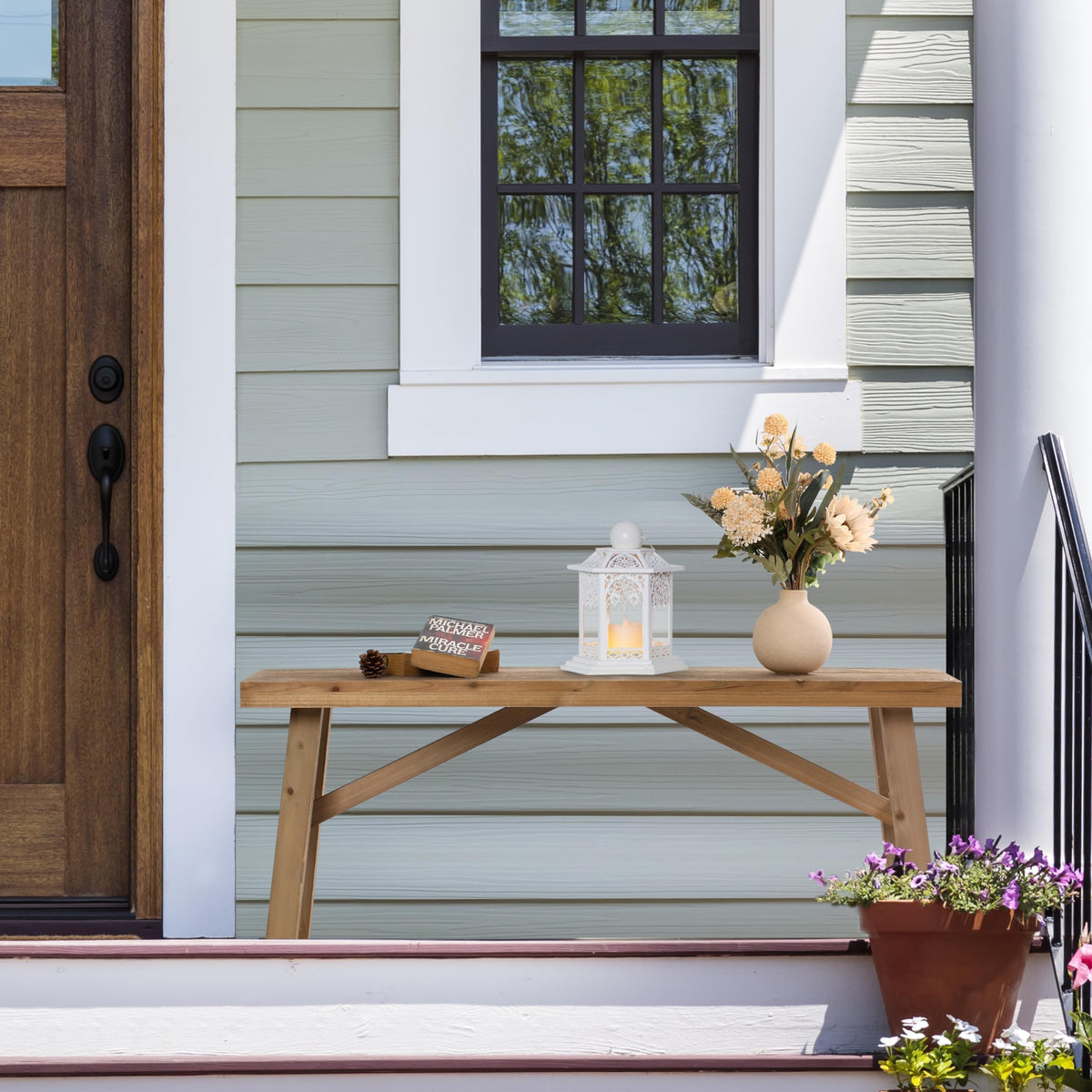 Sawmill Long Solid Wood Bench, 43" Farmhouse Entryway Bench, Natural