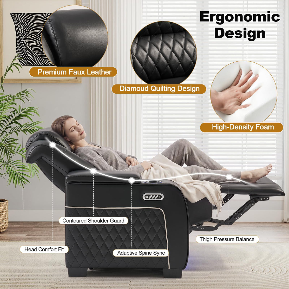 Dual Motor Power Recliner Set of 6 with Adjustable Headrest & LED Light