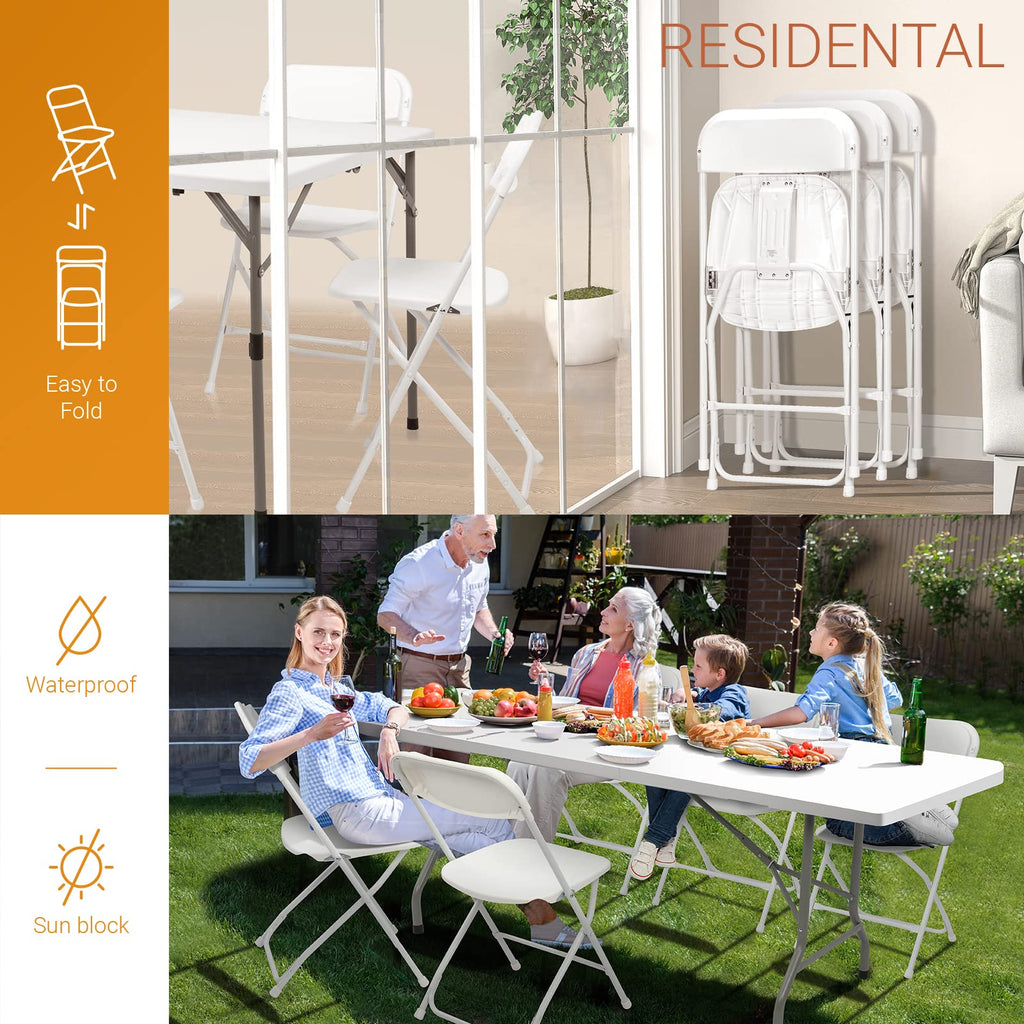 White Folding Chair, Foldable Metal Frame with Solid Plastic Seat, Portable for Event Party Outside Dining Game, 10 Pack