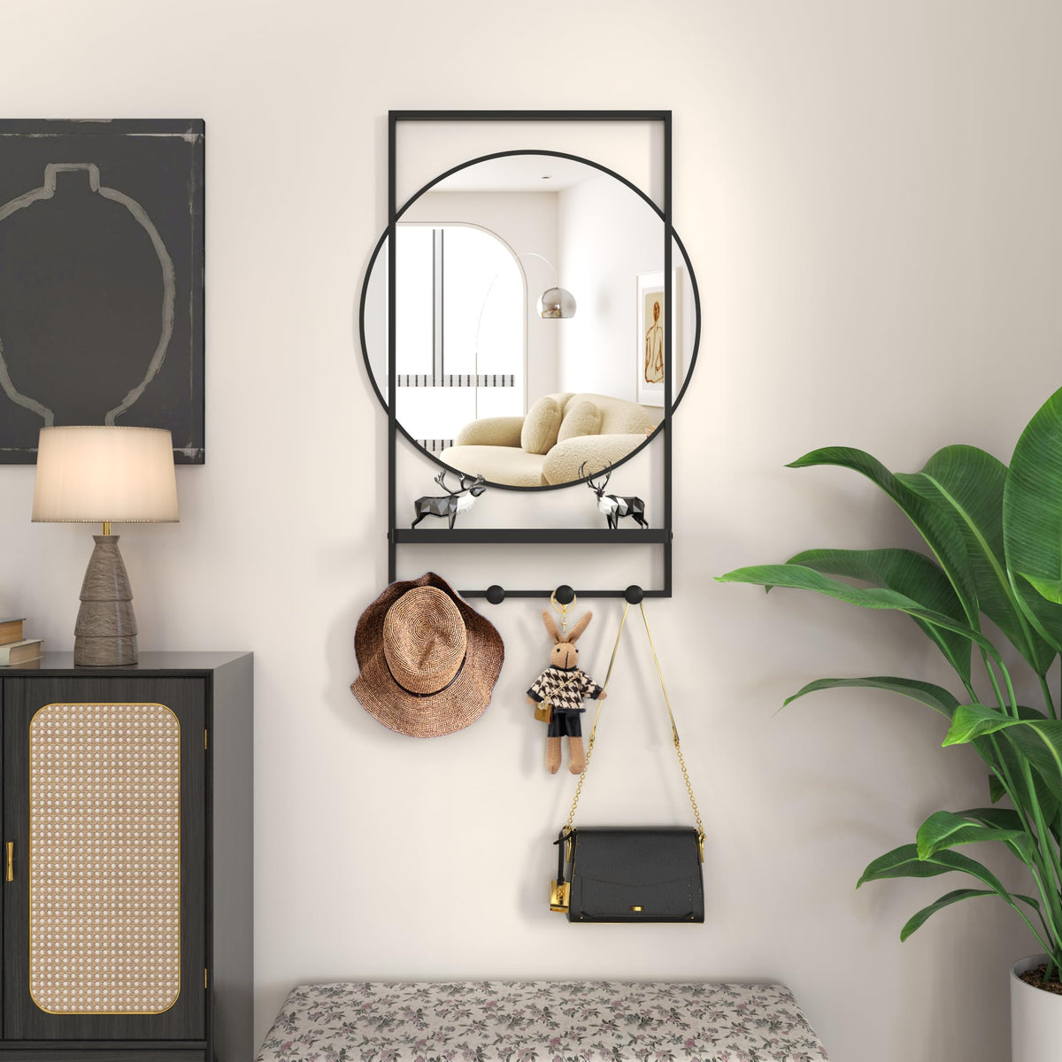 Entryway Mirror with Hooks 20 X 28 Inch Bathroom Mirror with Shelf