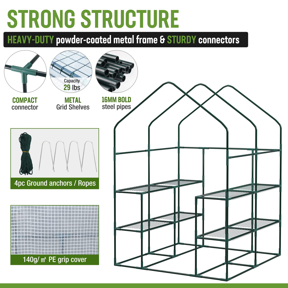 Greenhouse, Heavy Duty Walk-in Greenhouse (56" x 56" x 77")