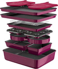 13-Piece Pans Set, Nonstick Bakeware Sets, Plum | Includes Cookie Sheet with Rack, Cake Pan, Loaf Pan, Roasting Pan