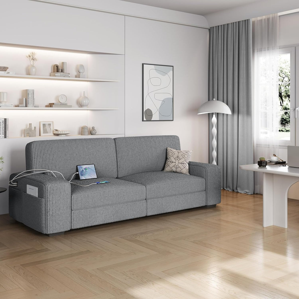 83.5" W Modern Sofa Couch Corduroy Fabric Sofa with Detachable Cover