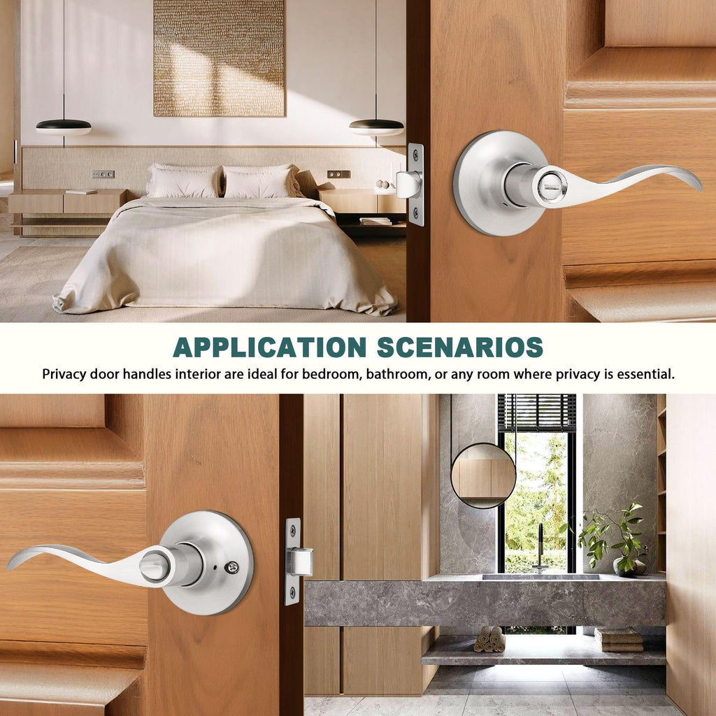 10 Pack Privacy Door Levers Bedroom Door Handle with Lock Satin Nickel Interior Door Handles Keyless Door Lock Wave
