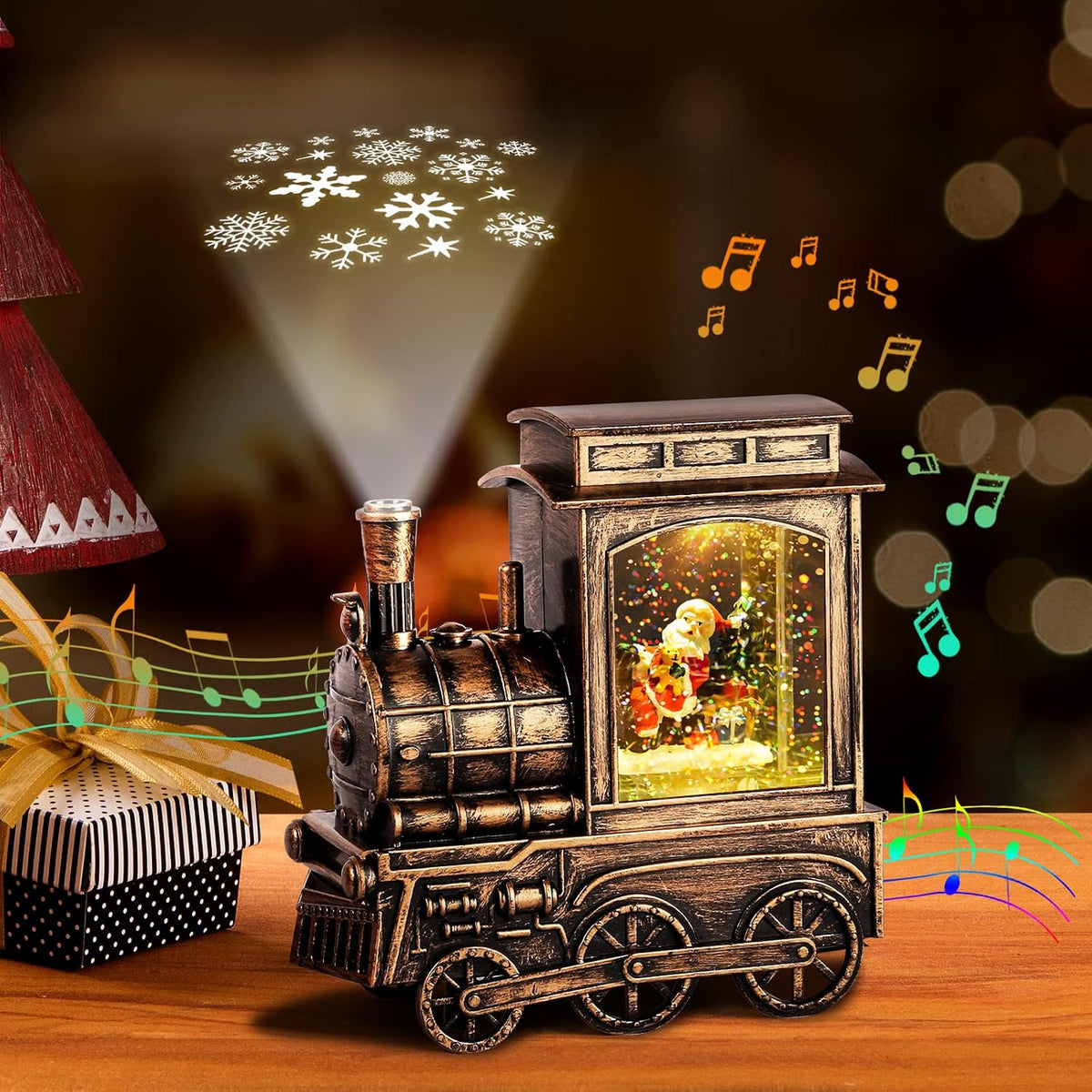 Musical Snow Globe Lantern, Christmas Decor with Projection