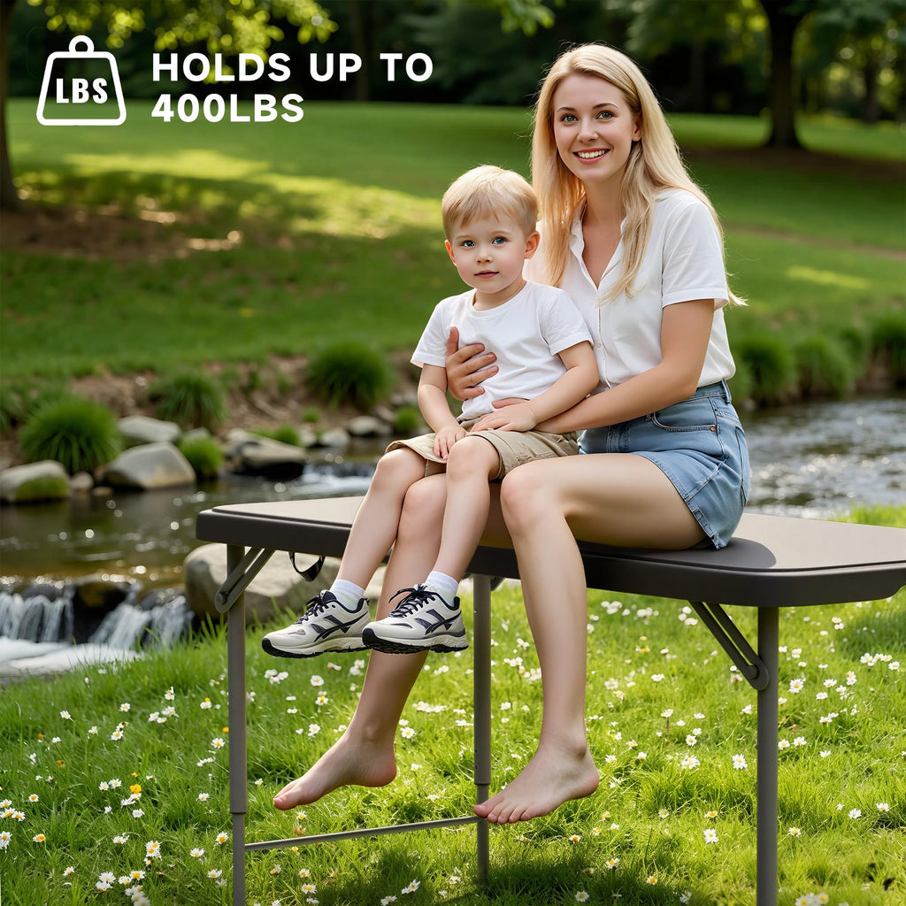 4 FT Folding Table, 3-Position Adjustable Height, Heavy Duty 400 lbs Capacity, Portable Table for Camping, Party