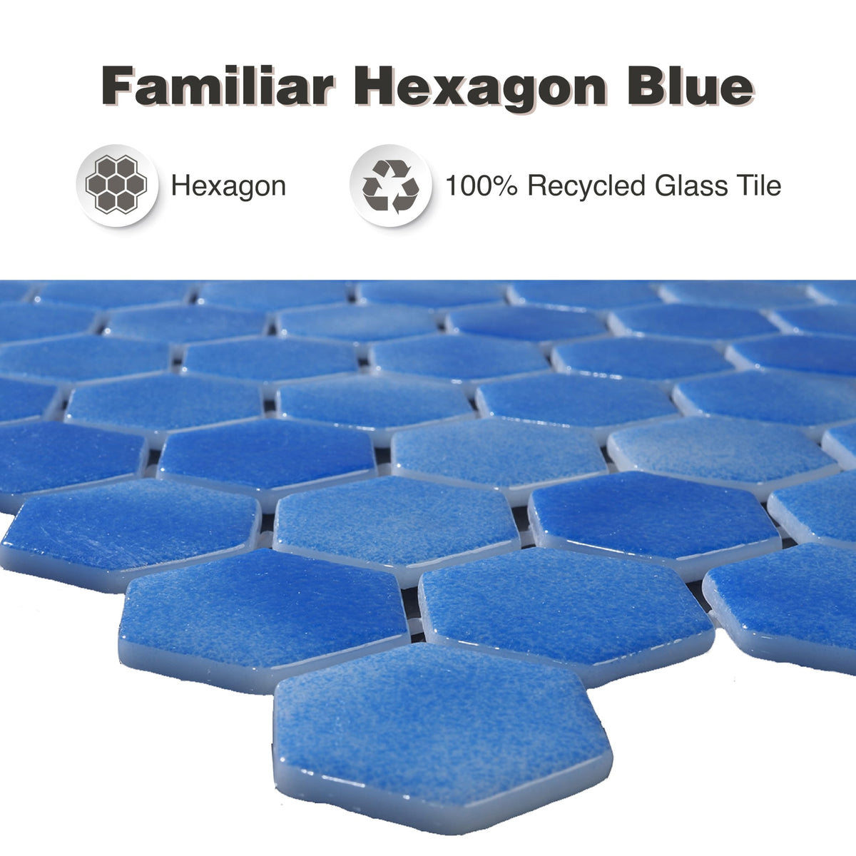 Glass Tile Love Familiar 11 in. X 16.325 in. Hexagonal Glass Mosaic Tile (10.76 sq. ft./case) Blue 1010157108, Ideal