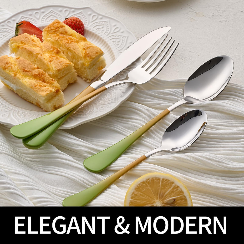 20-Pieces Color Silverware Sets for 4,Green and Orange Handle Stainless Steel Cutlery Set, Include Forks Spoons and