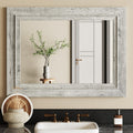 Rustic Wall-Mounted Vanity Mirror, Solid Wood Frame Bathroom Mirror, Farmhouse Style, Horizontal/Vertical Hanging