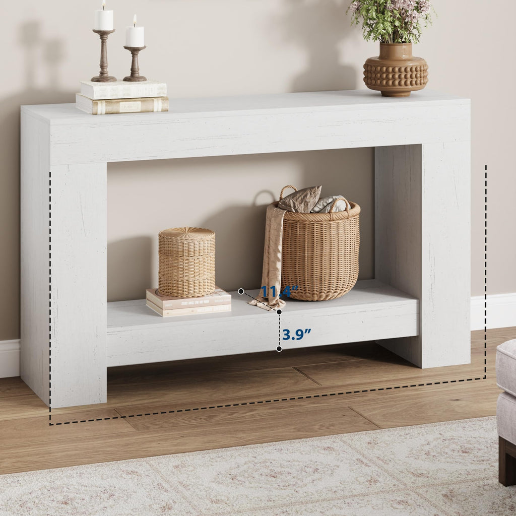 47" Farmhouse 2-Tier Console Table, White