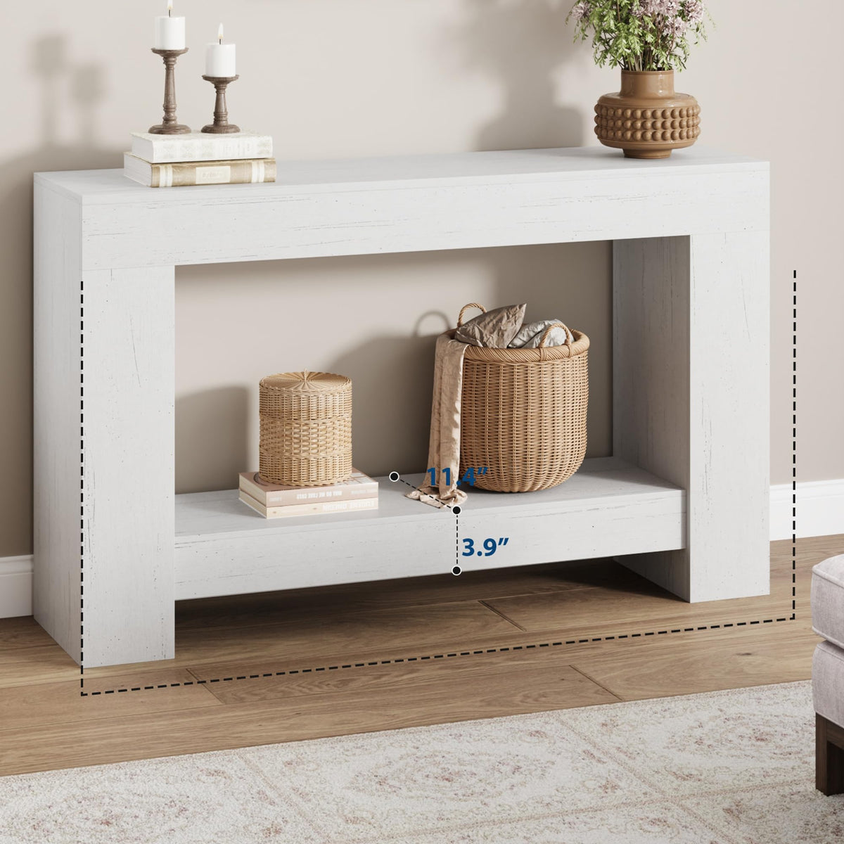 47" Farmhouse 2-Tier Console Table, White